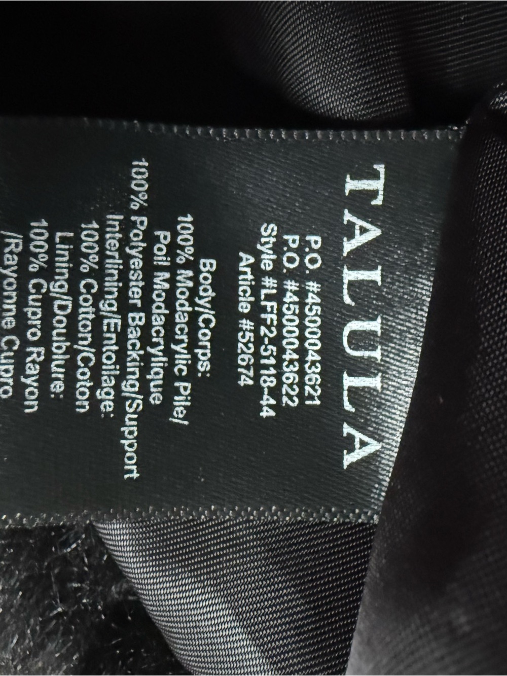 Talula Beckledge Black Faux Fur Coat Size S - Picture 4 of 4